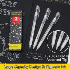MARTCOLOR White Gel Pens, 05/08/10mm Assorted Tip 0.5 + 0.8 + 1.0 mm,
