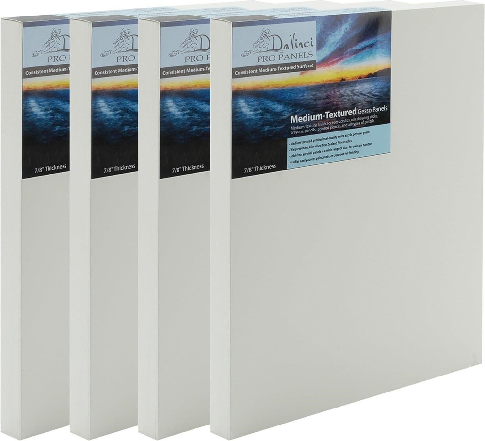 Da Vinci Pro Medium Textured Gesso Panel 18X24″ – 4 Pack – 7/8″ Depth Wood Panel