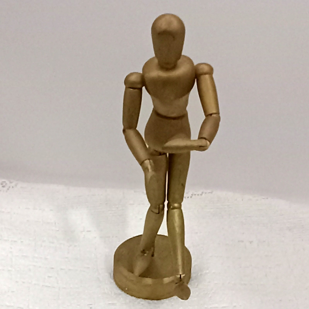 Wood Mini Art Mannequin 5.5 In Gold Painted Articulated Craft Model Desktop