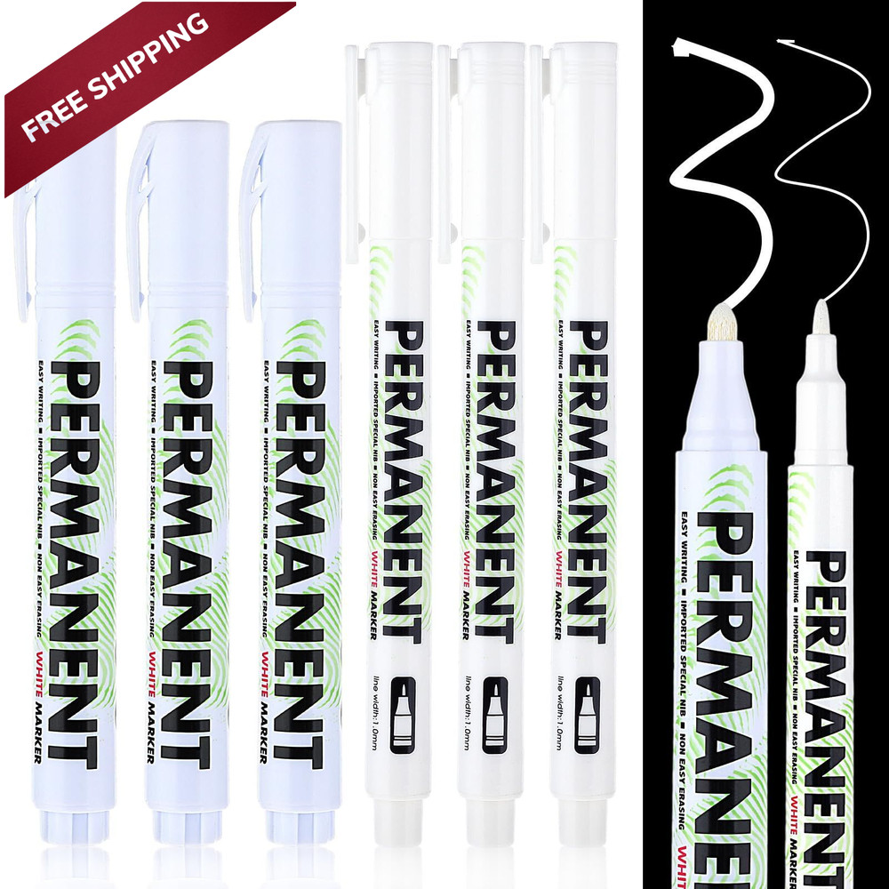 Sibba Acrylic White Paint Pens, 6 Pack Permanent Marker with white