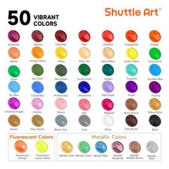 Shuttle Art Acrylic Paint, 50 Colors Acrylic Paint Set, 2oz/60ml Bottles, Rich