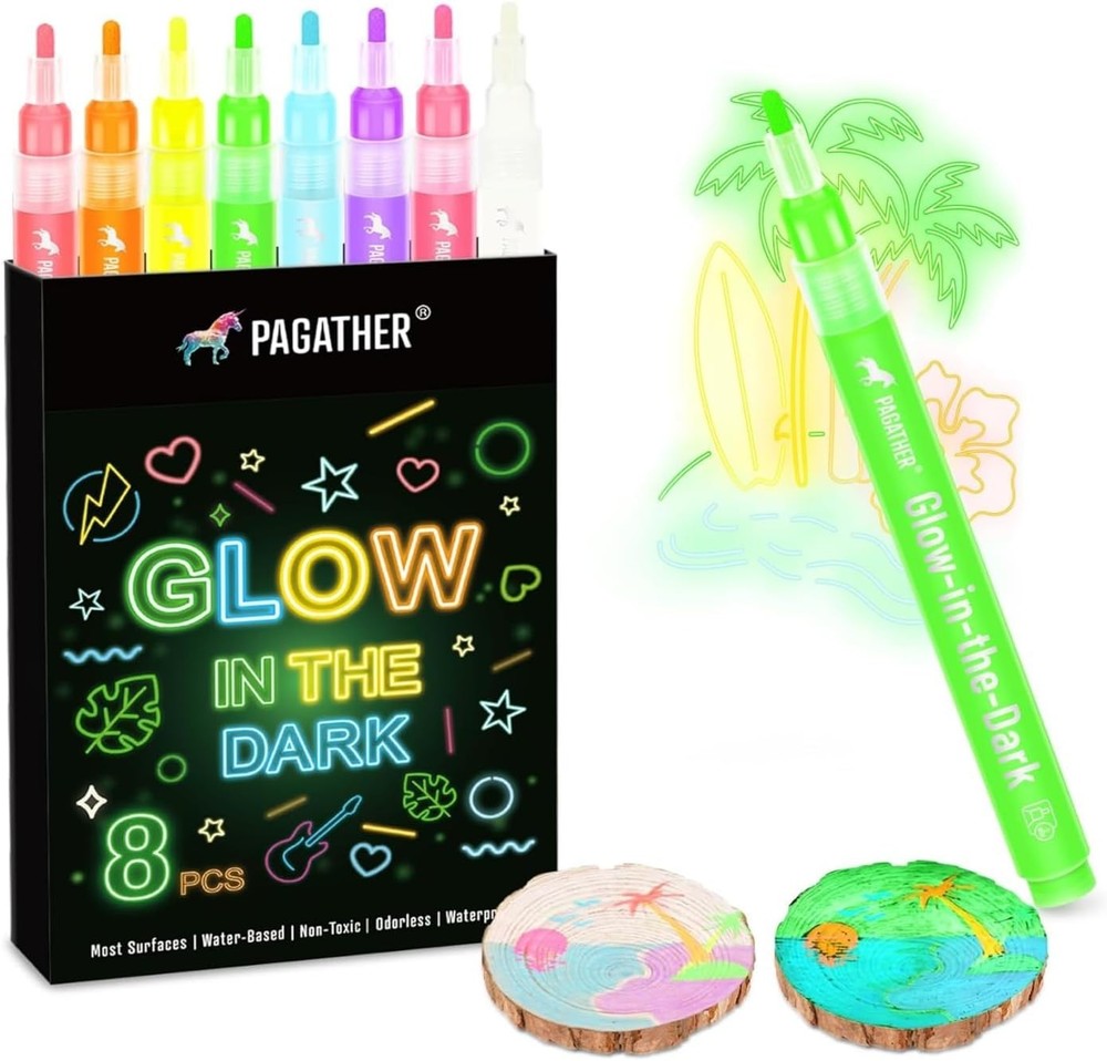 8 Colors Glow in the Dark Markers – 0.7mm Round Tip Neon Fluorescent Paint P…