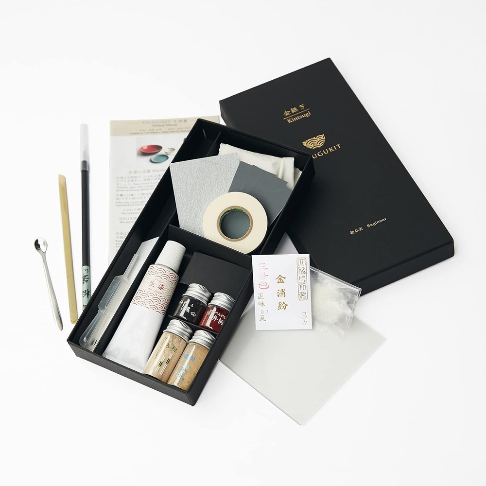 TSUGUKIT Kintsugi Repair Kit For Beginner Gold Powder Lacquer English Manual