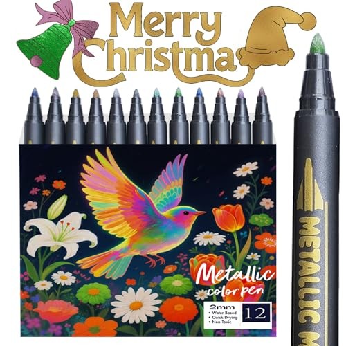 Metallic Markers,12 colors Pen for scrapbooking supplies, 12 Count (Pack of 1)