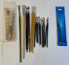 Artist Paint Brushes Lot Of 22 ~ White Bristle ~ Red Sable ~ Craftint, Loew