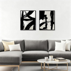 Black and White Brush Stroke Wall Art Modern Abstract Minimalist Ink Line Painti