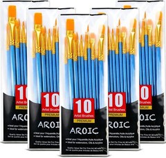 Acrylic Paint Brush Set, 5 Packs / 50 pcs Nylon Hair Brushes for All 50, Blue