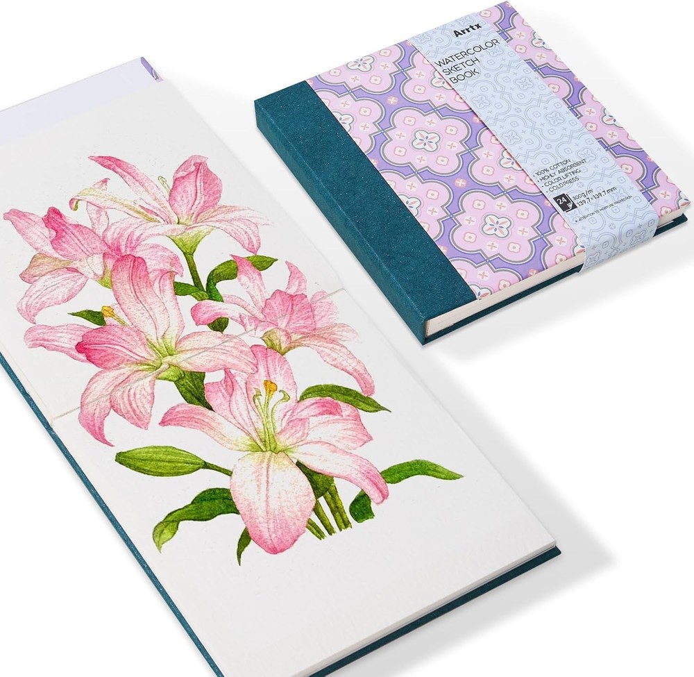 Arrtx Watercolor Journal, 140 LB, 300 GSM, 100% Cotton Paper Hot Press 24 Sheets