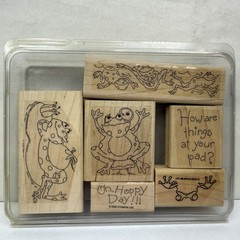 Stampin’ Up! Hoppy Day Frog Rubber Stamp Set 7 PC Wood Mounted Crafting Card