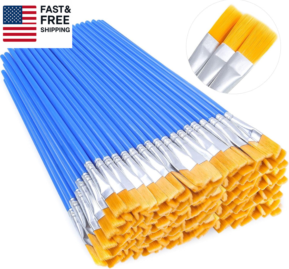 100Pcs Small Paint Brushes Bulk, Flat Top Acrylic Classroom Brush for Kids Mini
