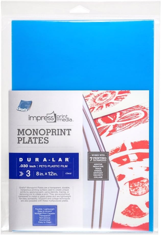 Grafix Impress Monoprint Plate 8×12 Pack of 3 Dura-Lar Transparent