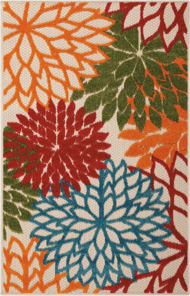 3′ X 4′ Green Orange And Red Floral Indoor Outdoor Area Rug