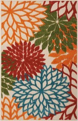 3′ X 4′ Green Orange And Red Floral Indoor Outdoor Area Rug
