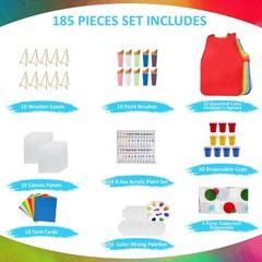 185 Pcs Art Painting Supplies Set – 100 Brushes, 24 Acrylics, Easels, Canvas & M