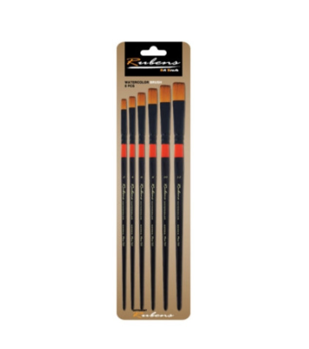 Rubens Artist Water Color Paint Flat Brush 720T 1Set (6ea Brushes)