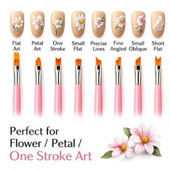 8PCS Nail Art Brushes Set, Flat and Angled Painting Brushes for Acrylic Nail Art
