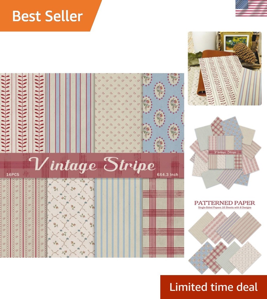 Scrapbook Paper,16 Sheets 4.1×5.8 Inch Vintage Stripe Style Scrapbook Supplie…