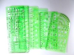 Geometric Drafting Stencils Drawing Templates 6 Piece Set Transparent Green
