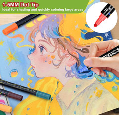 12 Colors Dual Tip Acrylic Paint Markers,Fine Tip and Dot Tip Paint Pens Acrylic