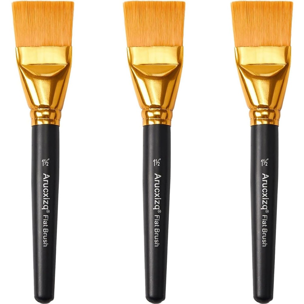 3 Pack 1.5″ Flat Paint Brushes Acrylic Oil Watercolor Set with Wood Handle