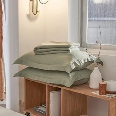 100% Linen Duvet Cover Set 3pcs Natural French Basic Style Full Sage Green