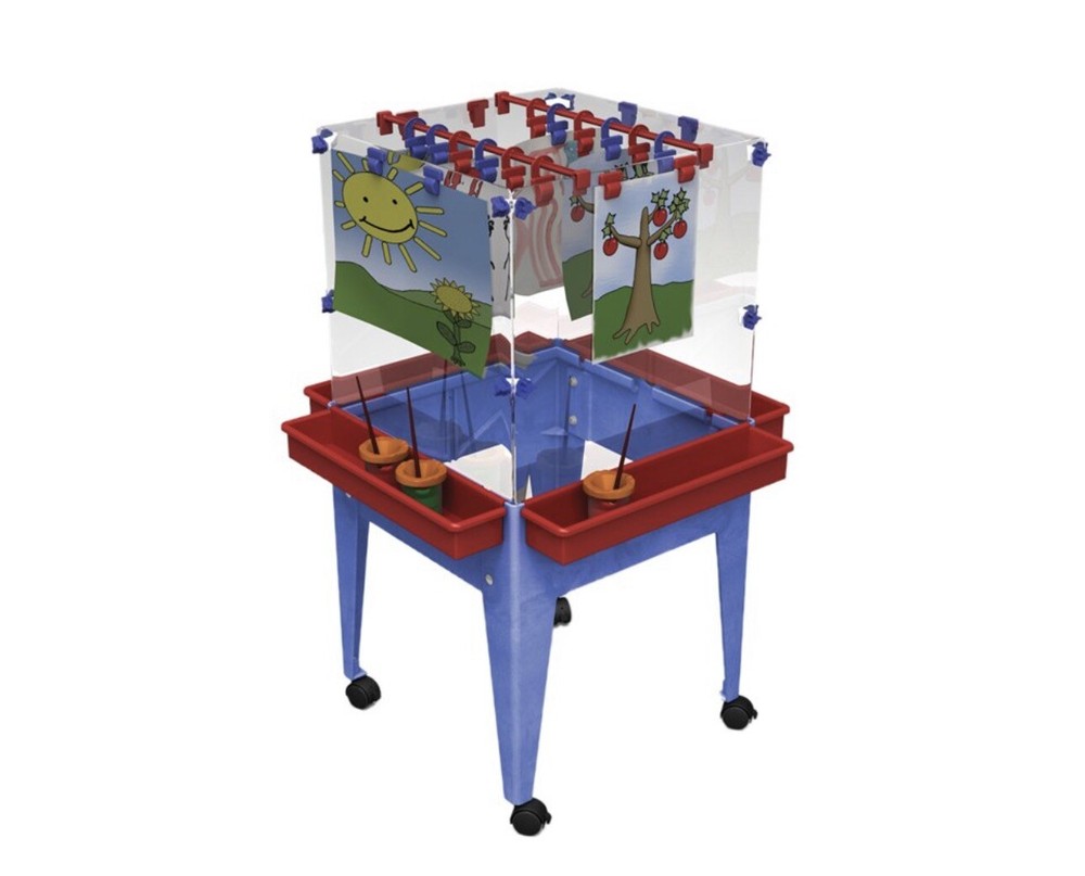 Childbrite Youth 4-Station Space Saver Easel, 4 Locking Casters Blue Garage (sb)