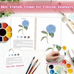 3Pcs Watercolor Workbook – 3pcs-watercolor workbook, Flowers-Animals-Seaside