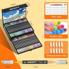 72 Colors Dual-Tip Acrylic Paint Markers – 36 Double-Color Brush Pens with 1–5Mm