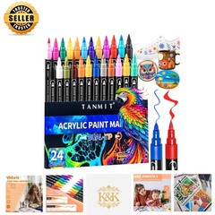 Vibrant 24-Color Acrylic Paint Pen Set with Brush and Fine Tips for All Crafts