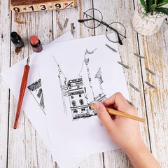 14 Pcs Dip Pen Nibs Holders Set Wooden Black Comic Calligraphy Drawing Kit