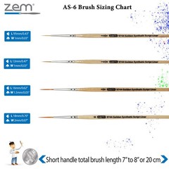 ZEM Brush Golden Synthetic Sizes 20/0, 10/0, 5/0, 0, Natural With Black Tip