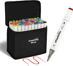 Cloudriver Alcohol Markers Brush Tip, 60 Colors Dual Tip Art Markers for Adults