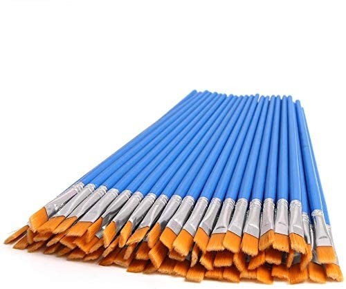 60 Pcs Flat Paint Brushes Small Art Craft Nylon Bristles for Watercolor Oil Acry