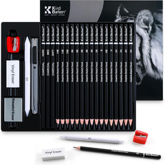 Professional Sketch Pencil Set 24 Pieces Graphite Charcoal Erasers Sharpener