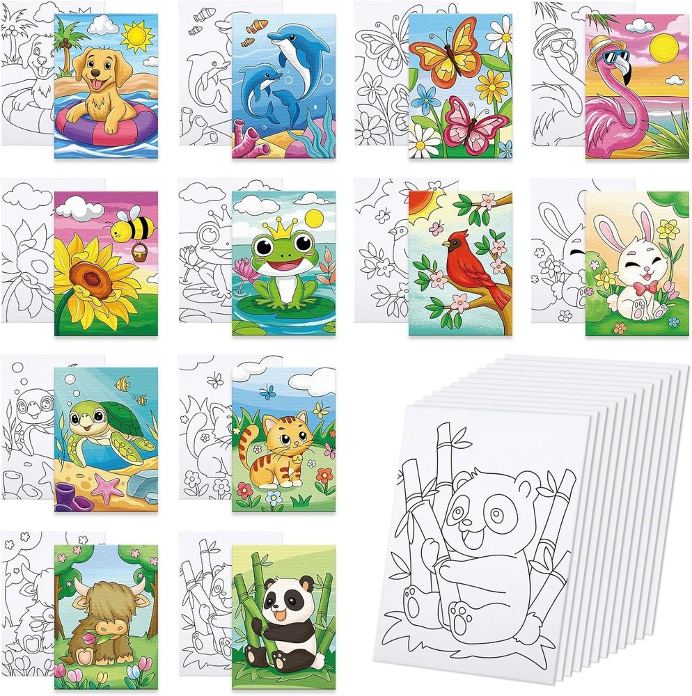 Pre Drawn Canvas to Paint Printed Animal 12 Packs 5 x 7 Inches