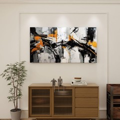 Black Abstract Canvas Wall Art Elegant and Modern Orange Wall Art for Living …