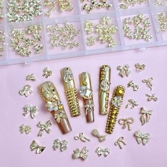 240 Pcs Gold Bow Nail Charms, Golden Bows Nail Art Studs for Acrylic gold