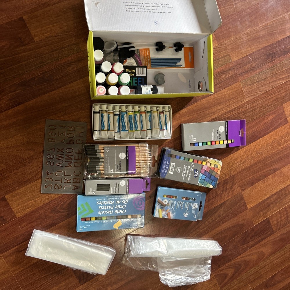 Mixed Artist Drawing & Sketching Supplies Lot | Pastels Chalk Pencils Watercolor