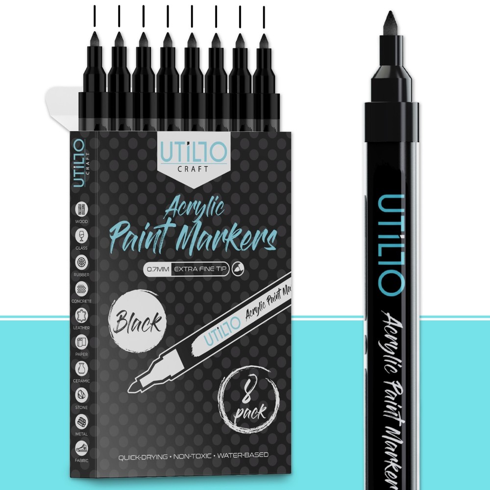 Black/White Acrylic Paint Markers – Fine/Medium Tip – 2/8/16 Qty – Utillo Craft