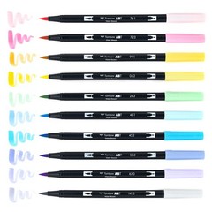 Tombow 56187 Dual Brush Pen Art Markers, Pastel, 1 Count (Pack of 10), Pastel