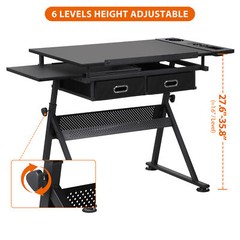 Drafting Desk Drawing Table Adjustable Tabletop with Stool Arts & Crafts Black