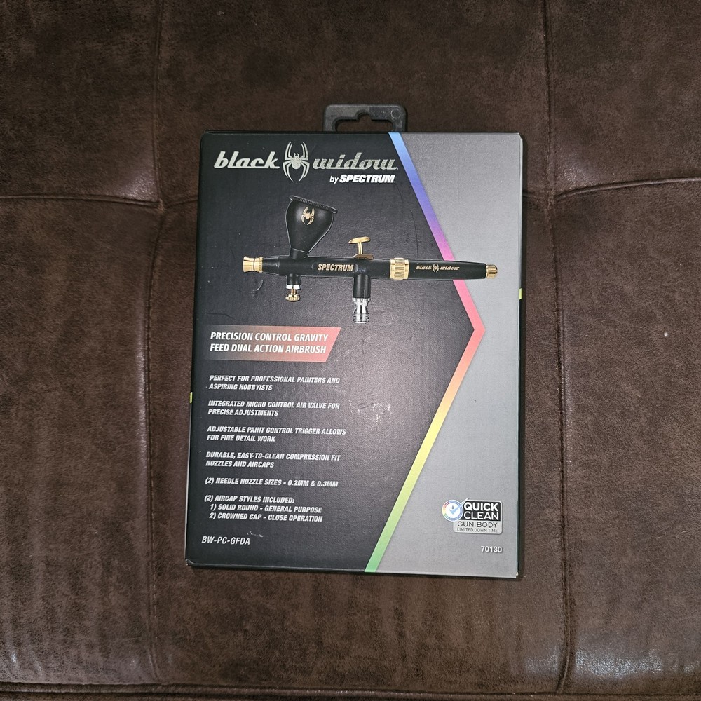 New Black Widow By Spectrum Control Gravity Feed Dual Airbrush 70130 BW-PC-GFDA