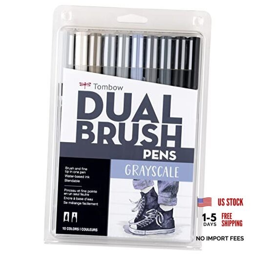 56171 Dual Brush Pen Art Markers, 10-Pack. 10 Count (Pack of 1) Grayscale
