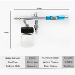 0.35mm Siphon Feed Dual-Action Airbrush Kit Set Spray Gun with 5cc & 22cc Flu…
