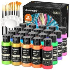 Shuttle Art 30 Colors Metallic Acrylic Paint, Artist Grade Metallic Paint in Bot