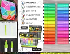 0.7mm Neon Acrylic Paint Pens – Set of 24, Multisurface