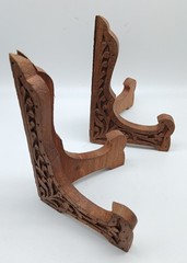 2 Vintage Carved Wood Easels Picture Plate Displays Stands India 7” 9”