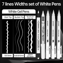 White Ink Pens, Fine Point White Gel Pens, Brush Tip Acrylic Markers,white pa…