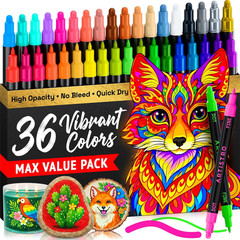 36 Precision Dual-Tip Acrylic Paint Markers – Paint Pens Set with Dot & Fine Tip