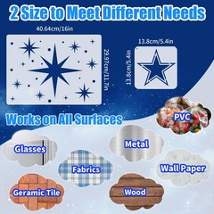 18pcs Large Star Stencils (16″ x 11.7″) and Small (5.4″ x 5.4″), White